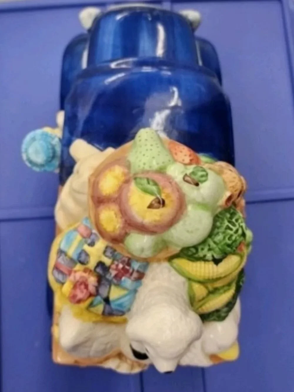Vintage HL 2000 Blue Farm Truck Cookie Jar Ceramic Animal Crew Bunny Sheep Goose